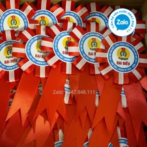 Hoa cài áo In logo Đại biểu Đại hội Công đoàn - Xưởng sản xuất hoa cài áo đại biểu Hoa cài áo In logo Đại biểu Đại hội Công đoàn - Xưởng sản xuất hoa cài áo đại biểu